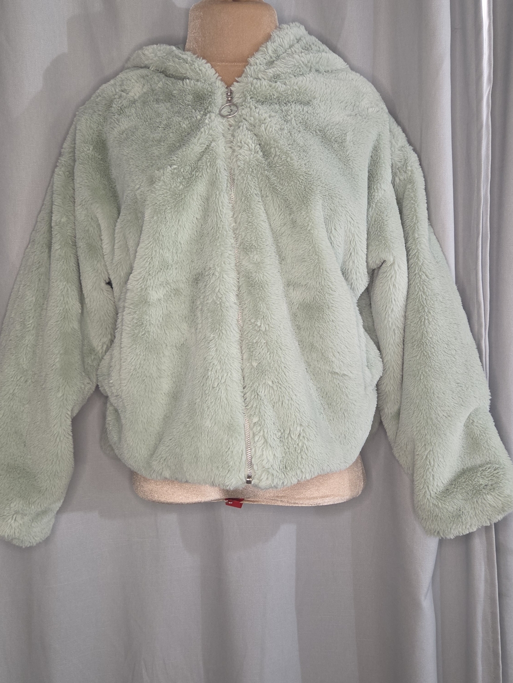 Angel Kiss Size M Medium Plush Hooded Zip-Up Jacket in Pale Mint